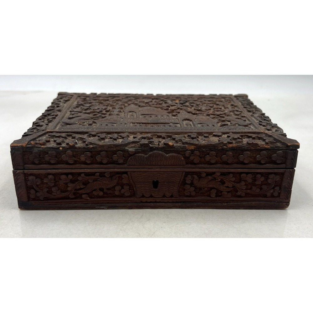 Antique Carved Wooen Box Jewelry Trinket Box  Mideast Indian Sandalwoo